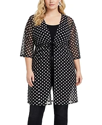 Coin 1804 Plus Polka Dot Mesh Tie-Front Coverup Top