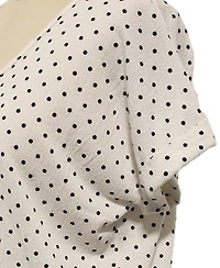 Coin 1804 Plus Polka Dot Bubble Crinkley Rolled Sleeve Top