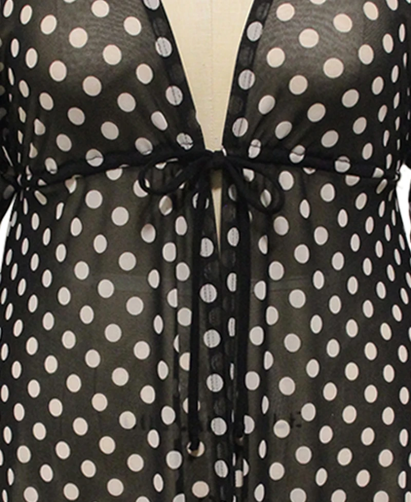 Coin 1804 Plus Polka Dot Mesh Tie-Front Coverup Top