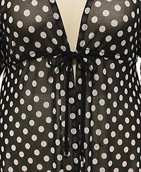 Coin 1804 Plus Polka Dot Mesh Tie-Front Coverup Top