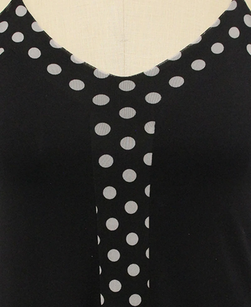 Coin 1804 Plus Polka Dot Mesh Panel Cami Top
