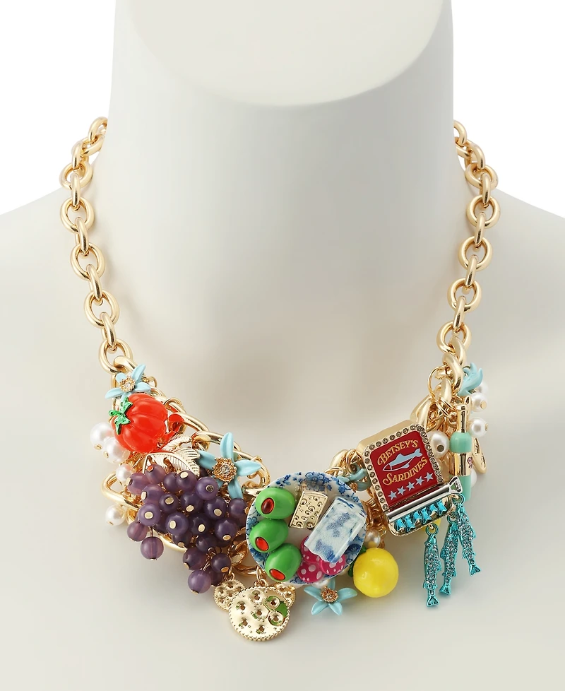 Betsey Johnson Faux Stone Girl Dinner Charcuterie Bib Statement Necklace