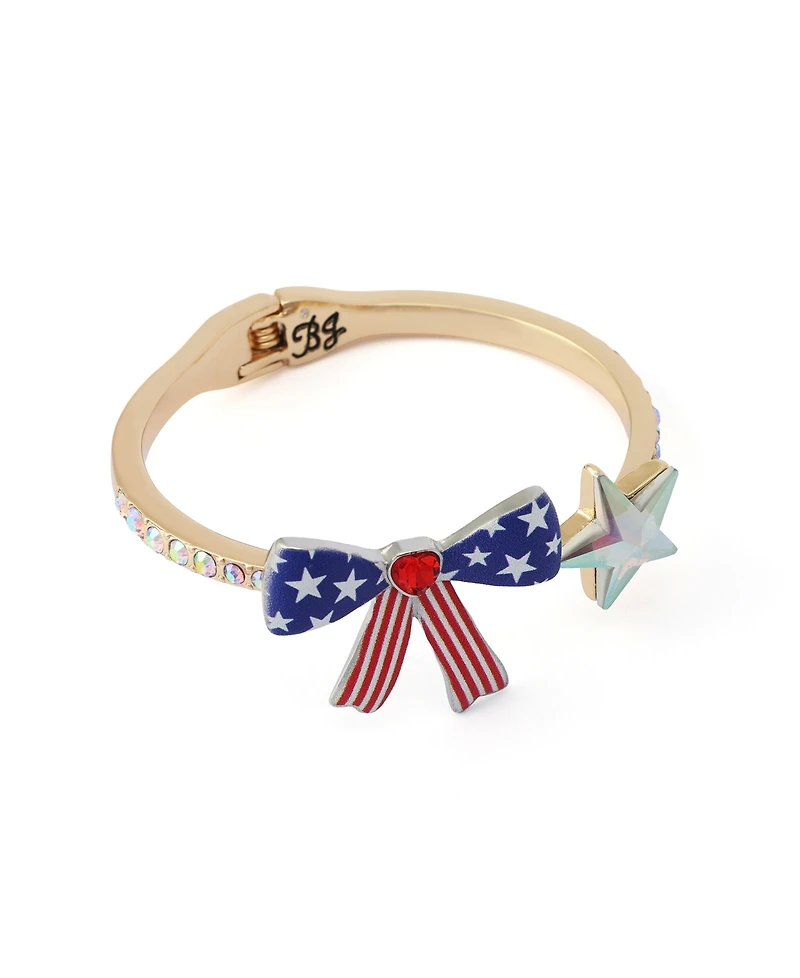 Betsey Johnson Faux Stone Americana Bow Bangle Bracelet