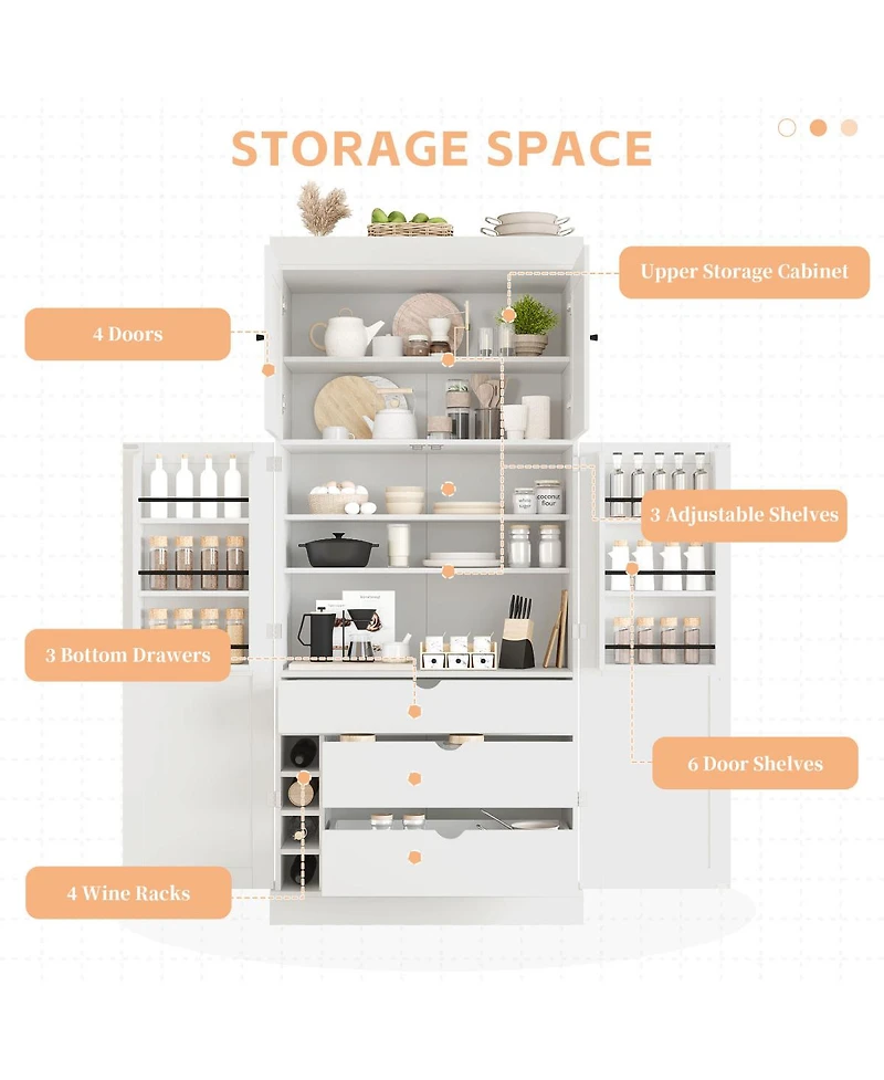 Streamdale Furniture Freestanding Kitchen Pantry Cabinet with Storage and Wine Racks