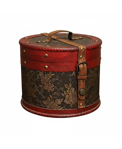 Yigii Vintage Cylindrical Wooden Trinket Box Lock Top Handle Round Storage Chest