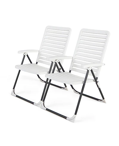 Gymax Set of 2 Outdoor Pp Folding Chair Adjustable Reclining 7-Level All-Weather Patio