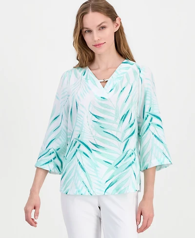 Jm Collection Women's Printed 3/4-Sleeve V-neck Top, Macy's Exclusive