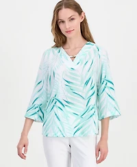 Jm Collection Women's Printed 3/4-Sleeve V-neck Top, Macy's Exclusive