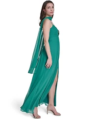 Eliza J Women's Spaghetti Strap With Skirt Slit And Neck Sash Gown