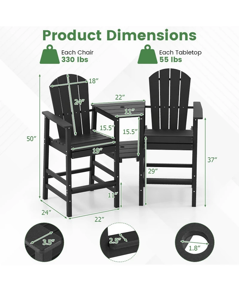 Sugift 2-Seat All-Weather Adirondack Chair with Double Connecting Tray