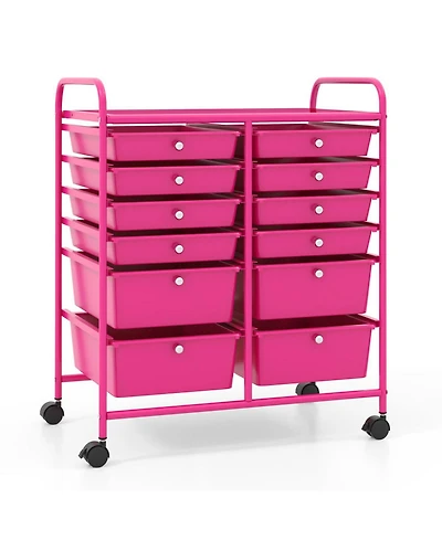 Gouun 12-Drawer Rolling Storage Cart with Mixed-Size Drawers and Lockable Wheels