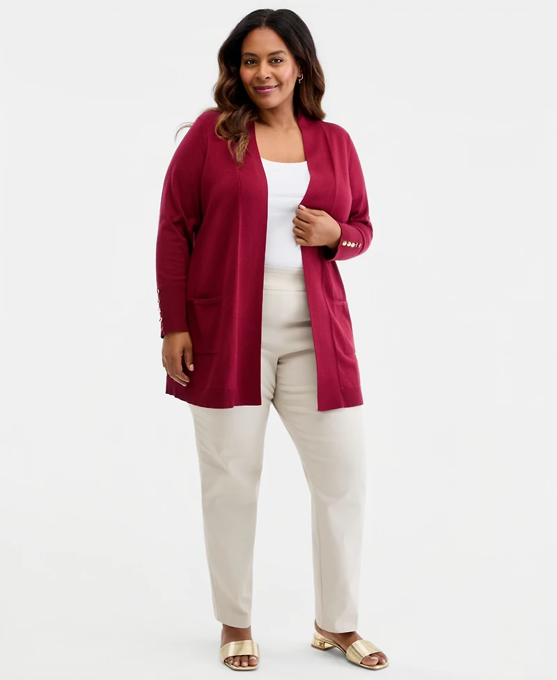 Jm Collection Plus Open-Front Long-Sleeve Cardigan, Exclusively at Macy's