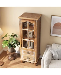 Streamdale Furniture Rustic Wooden Storage Cabinet with Cutout Door and 2 Drawers