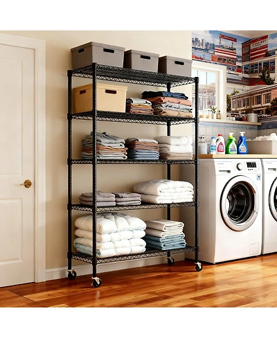 Streamdale Furniture Heavy Duty 5 Tier Wire Shelving Unit with Wheels and Feet
