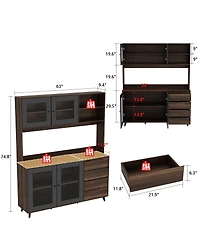 Homsee Large Kitchen Hutch Cabinet, Storage Cupboard Pantry with 4 Glass Doors, 4 Drawers and Microwave Shelf, Buffet,Sideboard