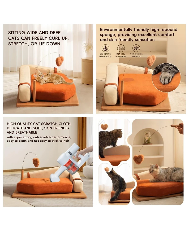 6thdruple Modern Chenille Pet House Bed with Wood Frame and Hanging Toy for Cats and Dogs