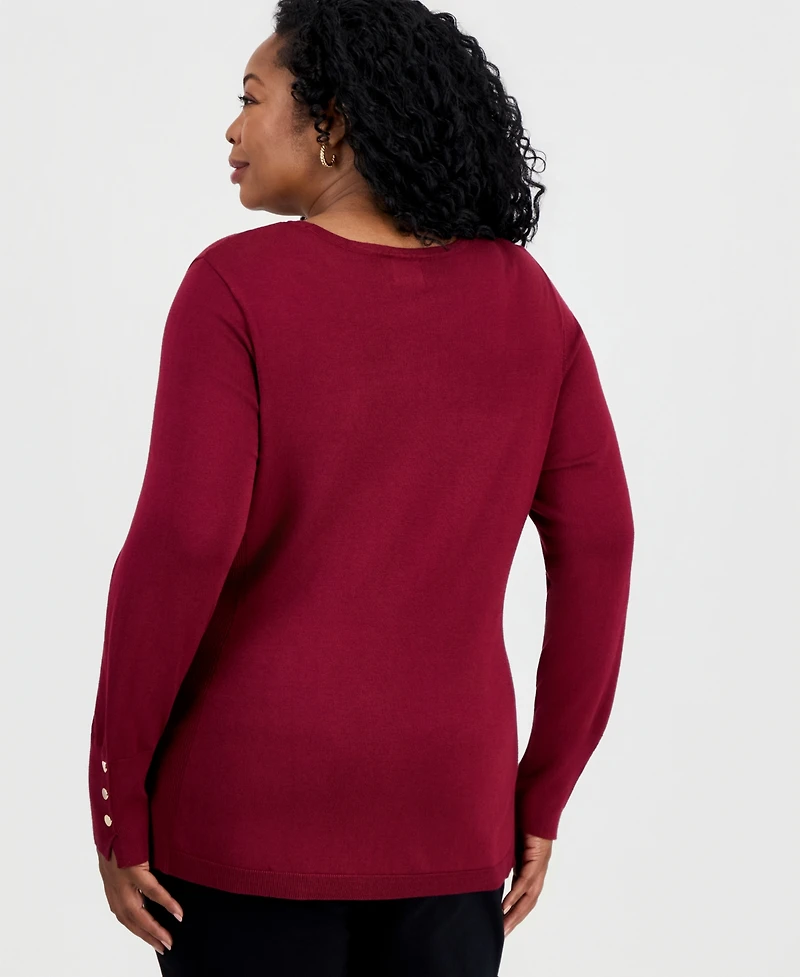 Jm Collection Plus Crewneck Long-Sleeve Sweater, Macy's Exclusive
