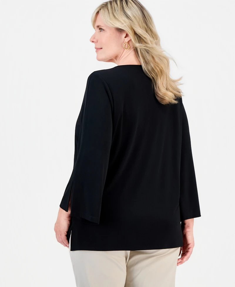 Jm Collection Plus Bell-Sleeve Zip-Neck Top, Macy's Exclusive