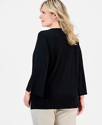 Jm Collection Plus Bell-Sleeve Zip-Neck Top, Macy's Exclusive