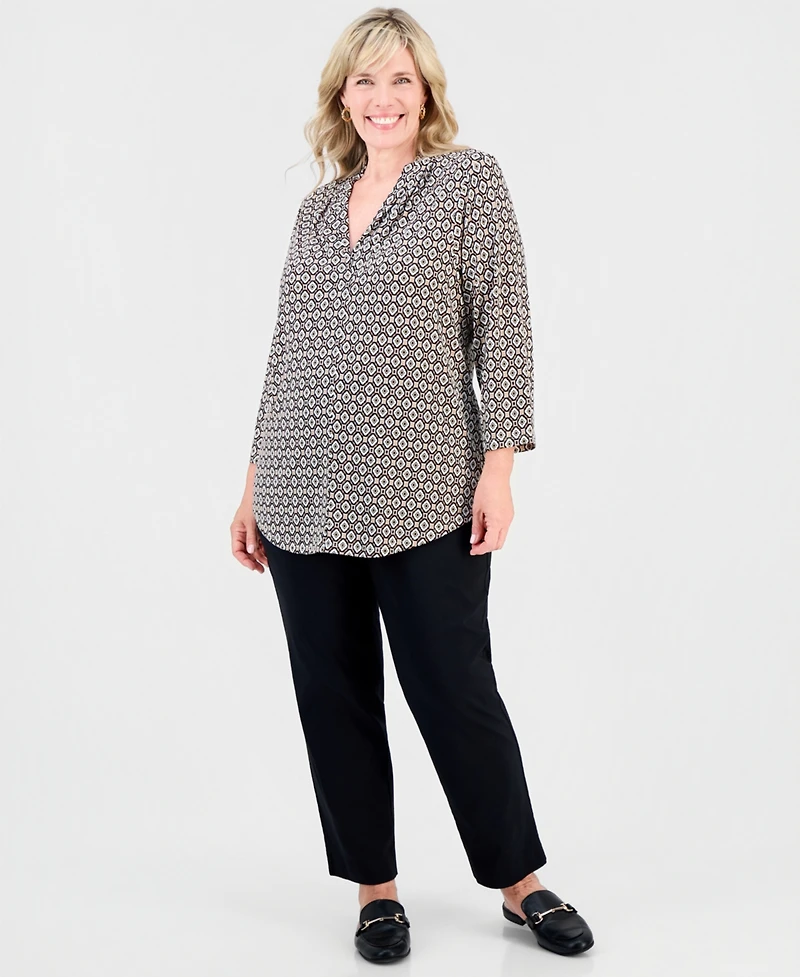 Jm Collection Plus Bazaar V-Neck 3/4-Sleeve Top, Macy's Exclusive