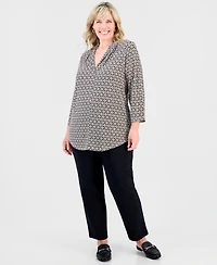 Jm Collection Plus Bazaar V-Neck 3/4-Sleeve Top, Macy's Exclusive