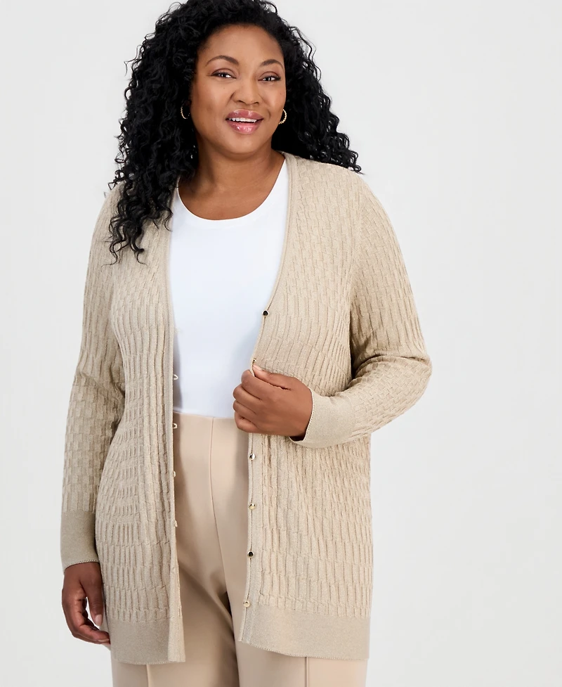 Jm Collection Plus Metallic-Threaded Textured Cardigan, Macy's Exclusive