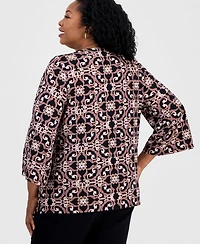 Jm Collection Plus Zip-Neck 3/4-Sleeve Top, Macy's Exclusive