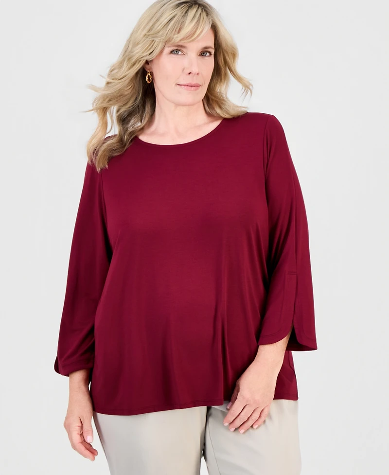 Jm Collection Plus Scoop-Neck 3/4-Sleeve Top, Macy's Exclusive