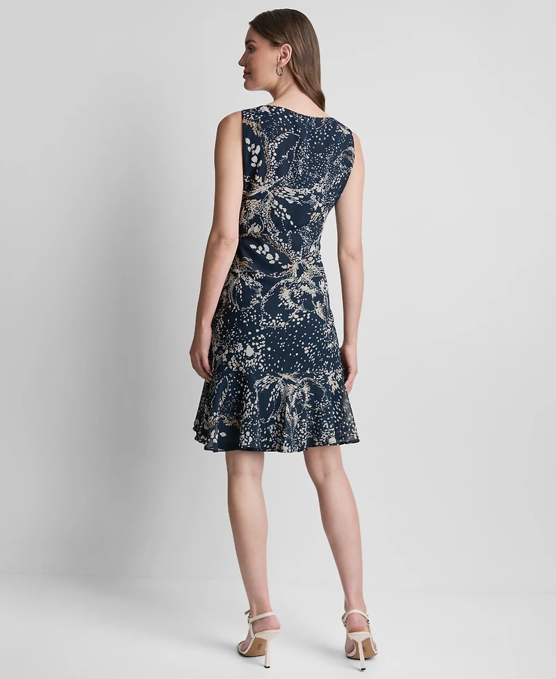 Dkny Women's Sleeveless Boat Neck Ruffle Dress