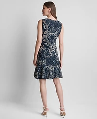Dkny Women's Sleeveless Boat Neck Ruffle Dress