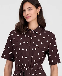 T Tahari Women's Elbow-Sleeve Button-Front Tie-Waist Dress