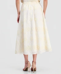 T Tahari Women's Pull-On Floral-Embroidered Midi Skirt