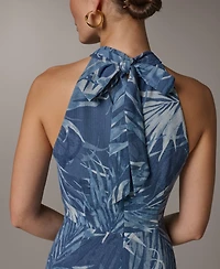 Donna Karan New York Women's Halter Chiffon A-Line Sleeveless Midi Dress