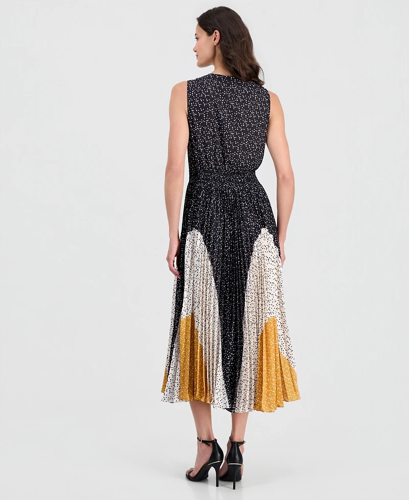 T Tahari Women's Printed Split-Neck Sleeveless Dress