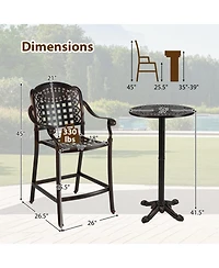 Sugift 3 Piece Outdoor Cast Aluminum Bar Set with Round High Top Table and 2 Counter Height Stools