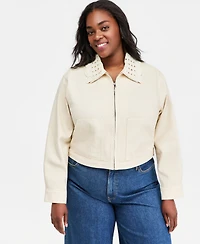 On 34th Trendy Plus Size Crocheted-Collar Denim Jacket, Macy's Exclusive