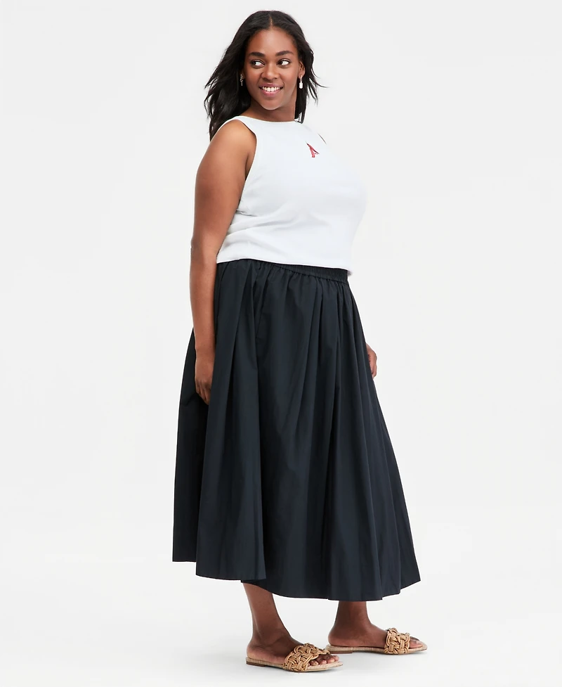 On 34th Trendy Plus Pull-On Cotton Midi Circle Skirt, Macy's Exclusive