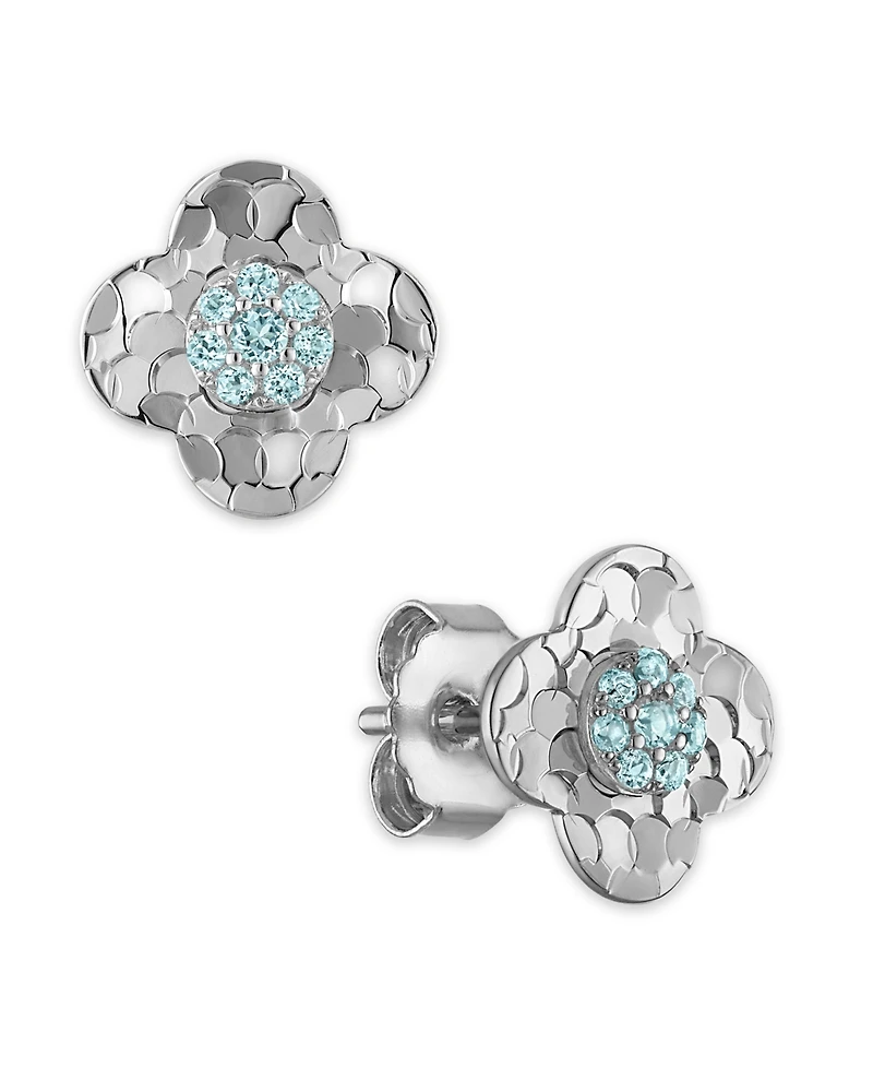 Macy's Swiss Blue Topaz (1/10 ct. t.w.) Clover Glitter Texture Earrings in 14k White Gold