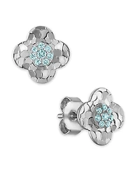 Macy's Swiss Blue Topaz (1/10 ct. t.w.) Clover Glitter Texture Earrings in 14k White Gold