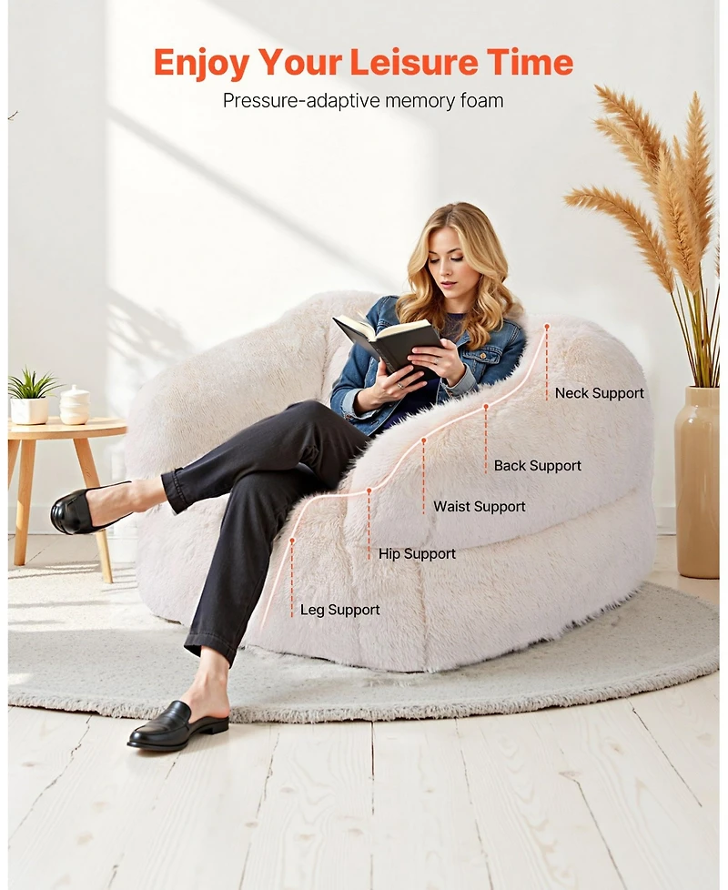 Gouun Fluffy Plush Bean Bag Chair with Armrests, High-Density Foam Filling