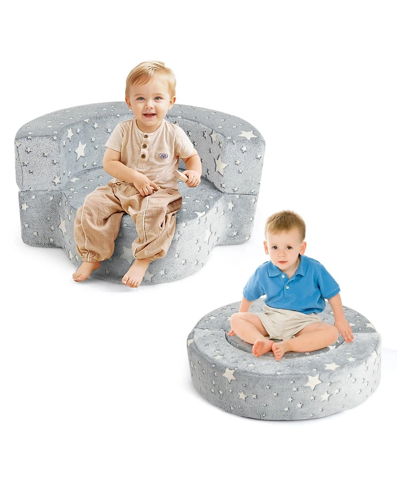 Gouun 2-in-1 Toddler Convertible Sofa Chair with Glow-in-the-Dark Pattern