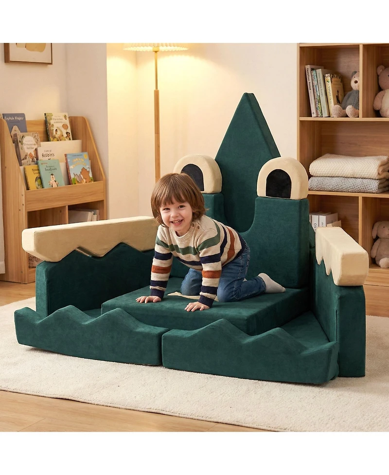 Gouun Modular Kids Play Couch with Velvet Cover for Creative Play