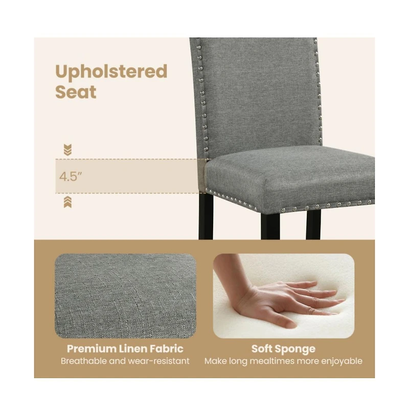 Gouun Nailhead Trim Dining Chairs Set of 2 with Bent Wood Legs and Padded Seat