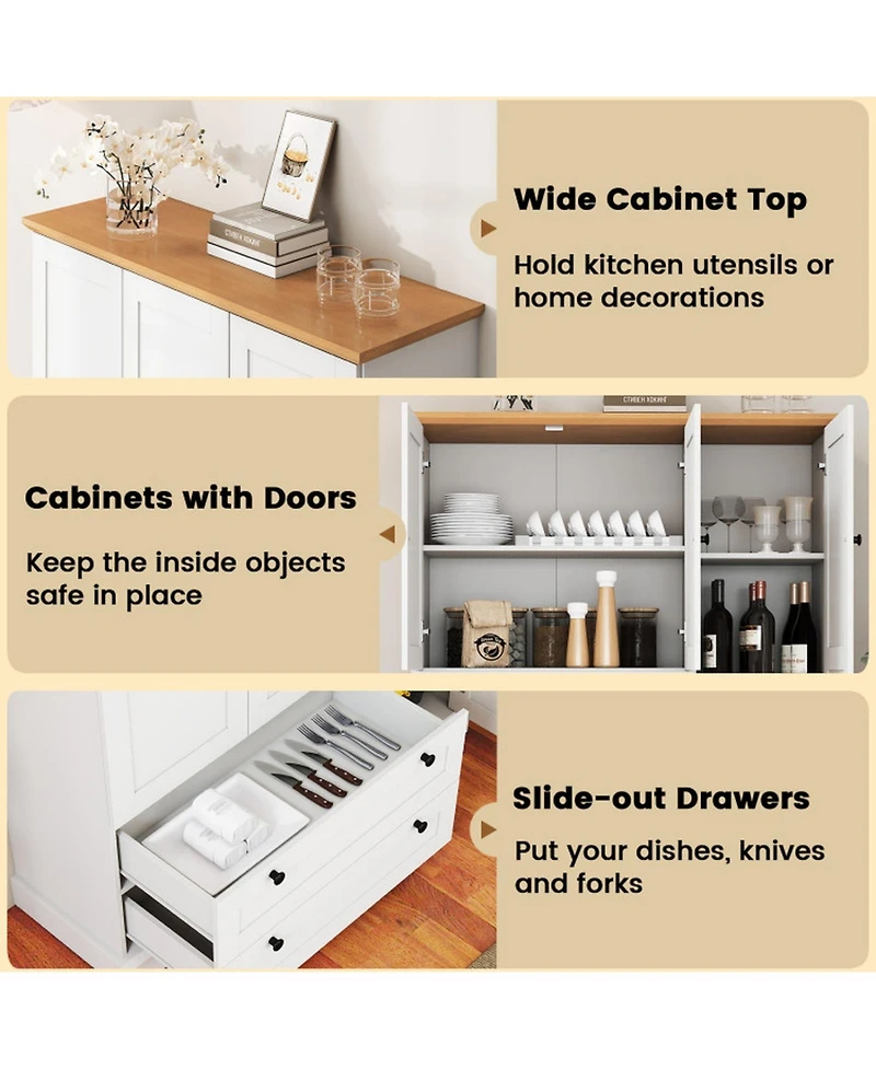 Gouun 47.5 in Kitchen Freestanding Storage Cabinet with 3 Doors, 2 Drawers and 110 lbs Top