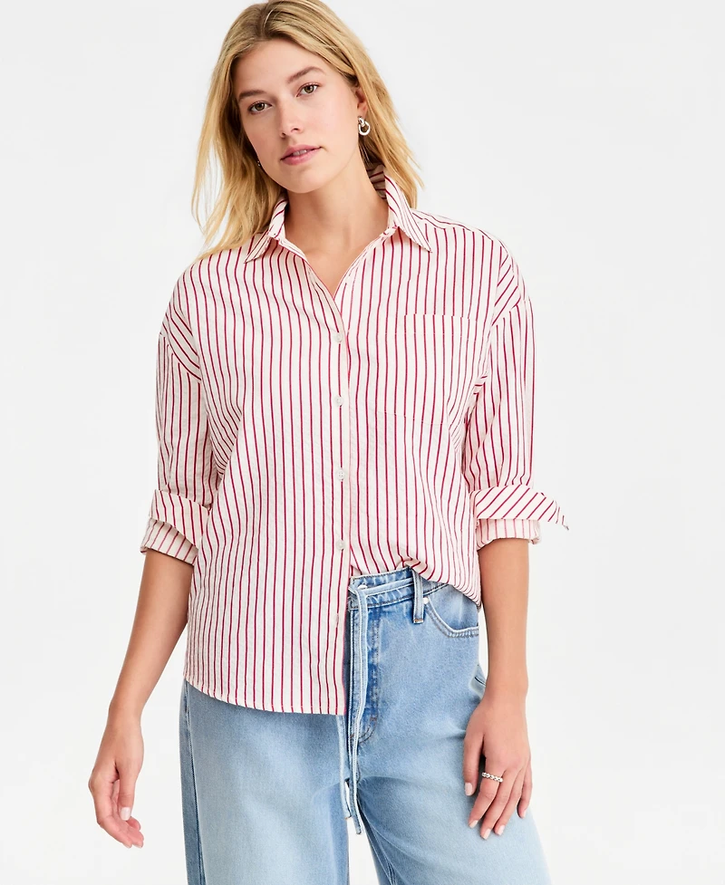 On 34th Women's Textured Seersucker Striped Button-Front Shirt, Macy's Exclusive