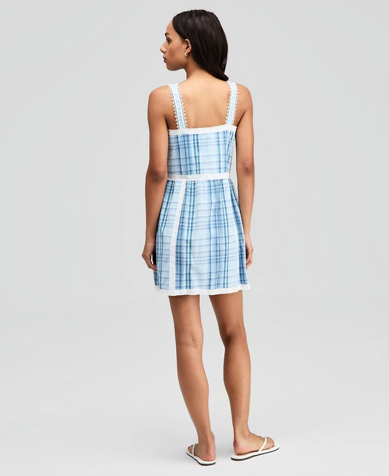 And Now This Women's Cotton Plaid Lace-Trim Dress, Macy's Exclusive
