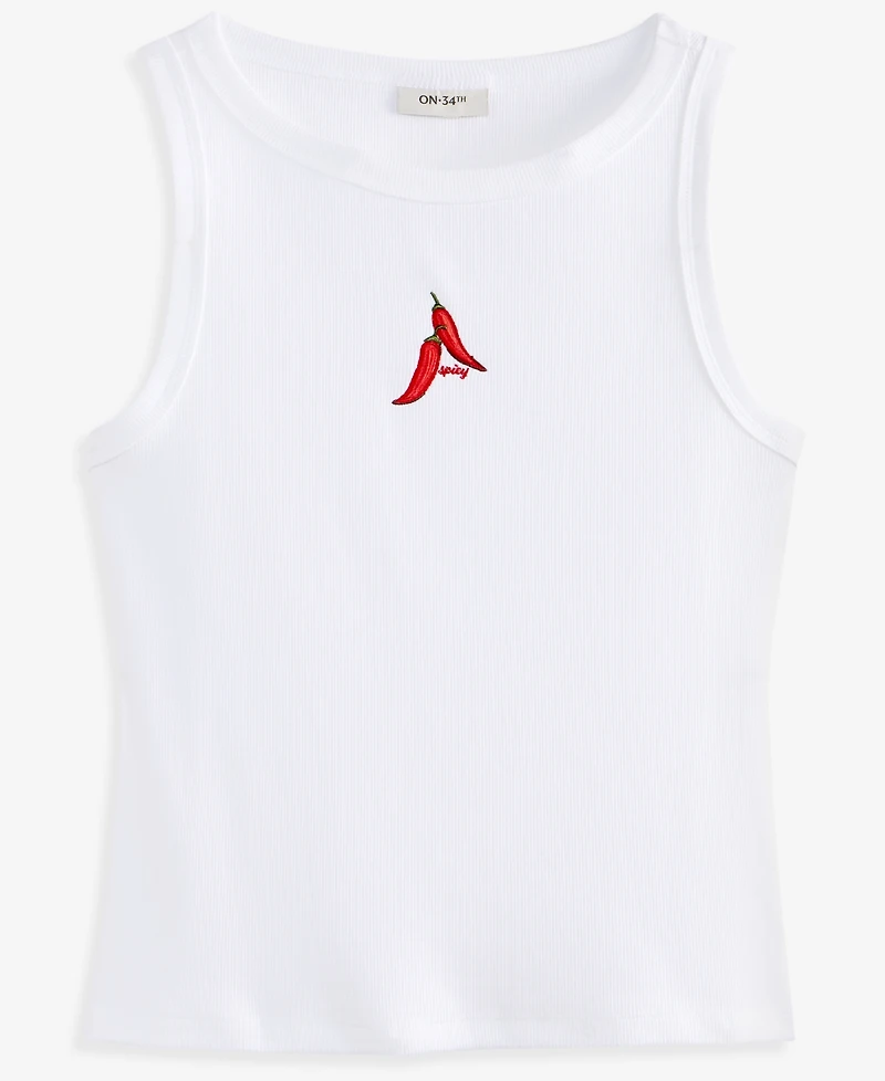 On 34th Women's Embroidered Chili Pepper Ribbed Tank, Macy's Exclusive