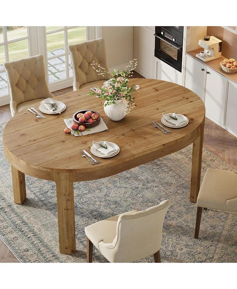 Tribesigns 55" Solid Wood Oval Dining Table for 4, Rustic Kitchen Table with Curved Tabletop Edge for Dining Room