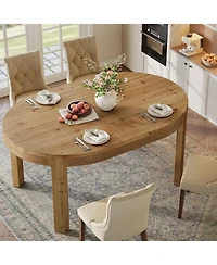 Tribesigns 55" Solid Wood Oval Dining Table for 4, Rustic Kitchen Table with Curved Tabletop Edge for Dining Room