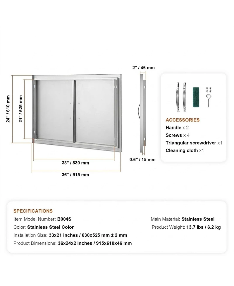 Sugift 36W 24H Double Bbq Access Door for Bbq Island Grilling